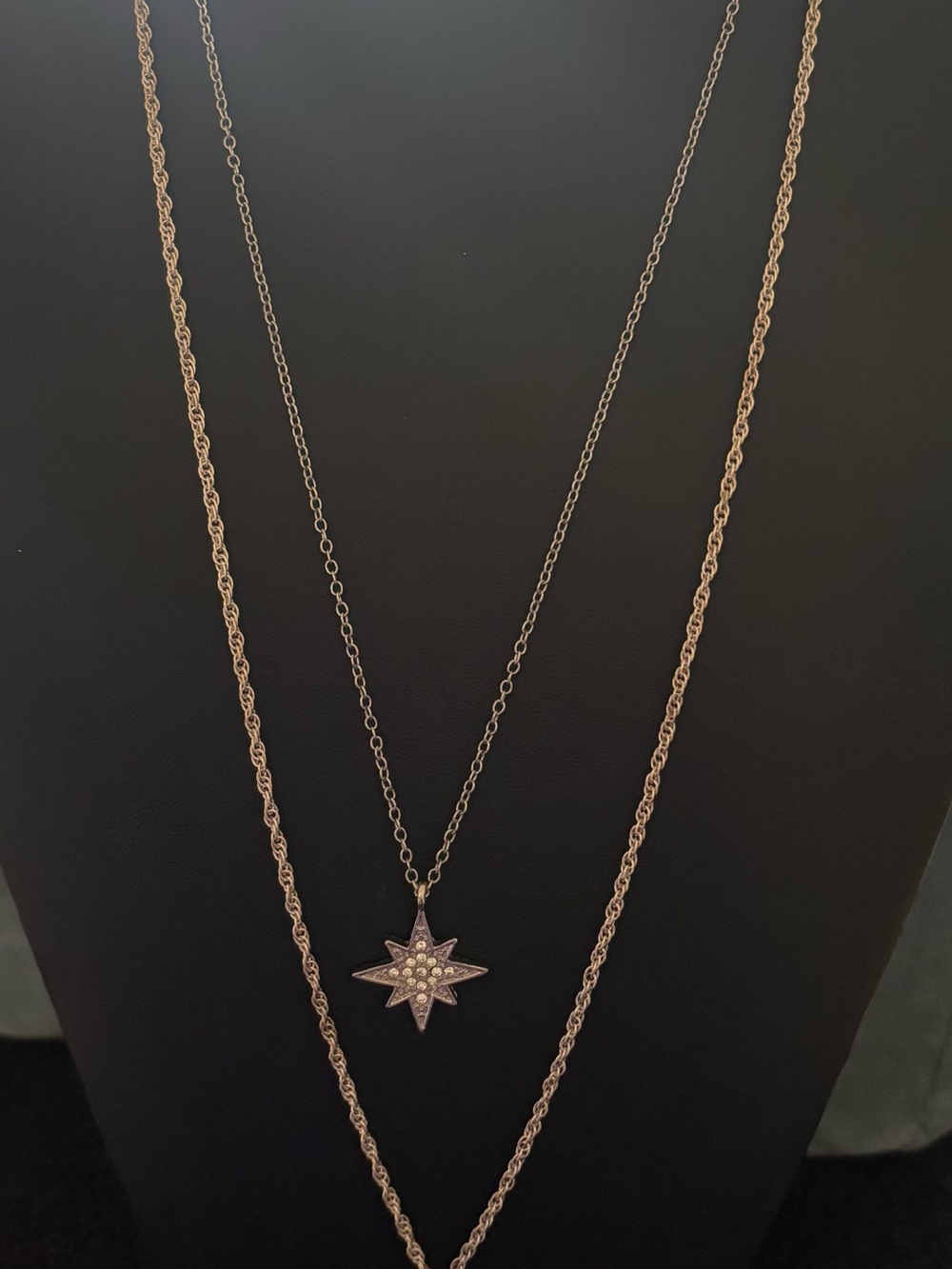 Silver-tone Starburst Pendant and round pendant Necklace Bundle